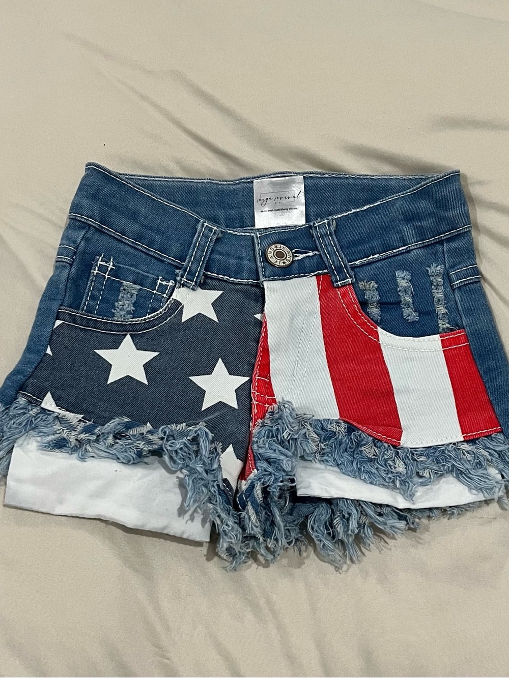 Reign Revival Baby Patriotic Distressed Denim Shorts 3-6M NWOT USA Flag